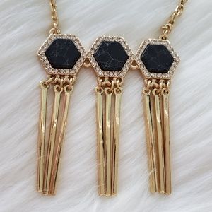 Hexagonal Triple Gold Tone Pendant Necklace